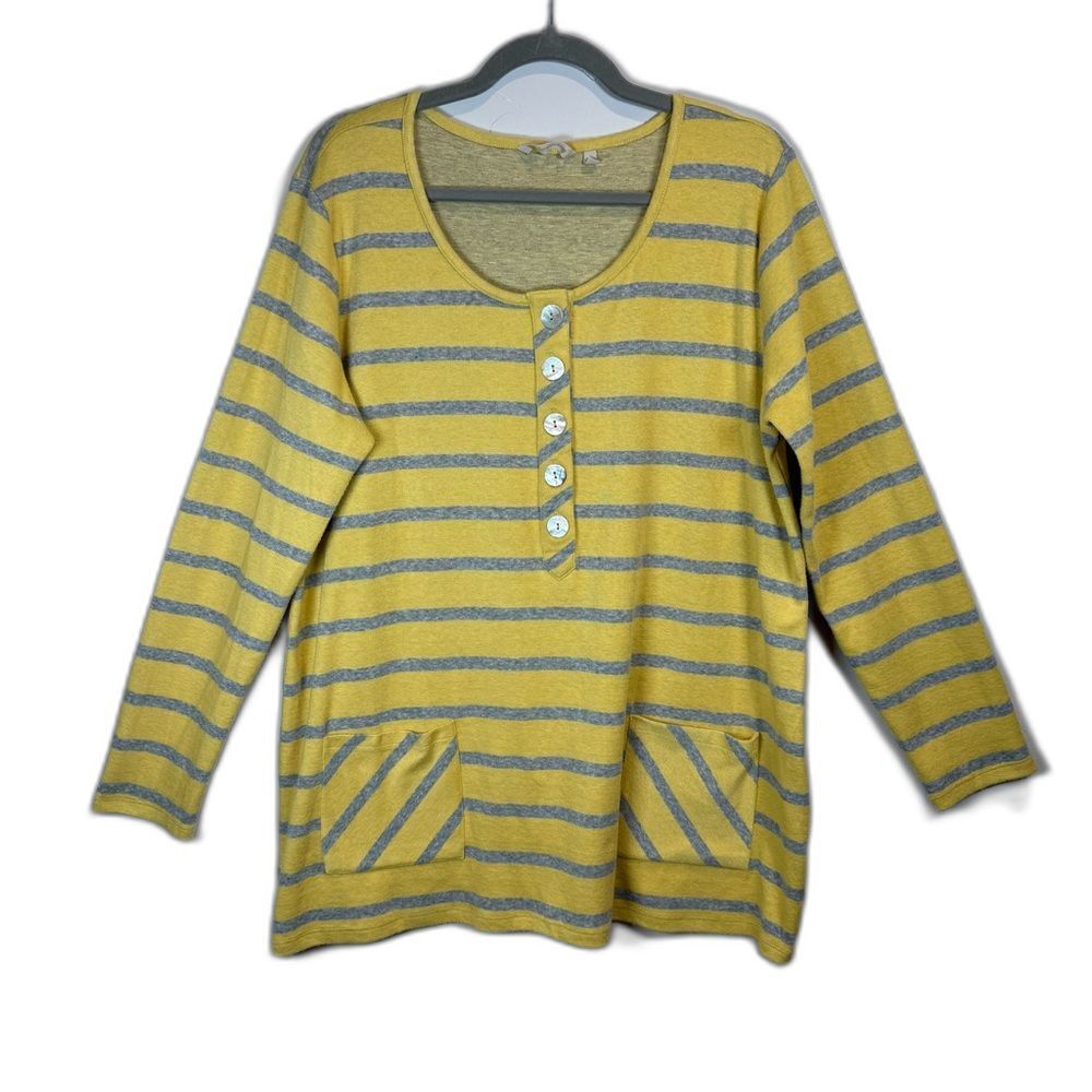 Soft Surroundings Parker Tunic Yellow Gray Stripes Style 2CC50 Size Large